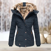 Women's Black Puffer Jacket with Faux Fur Lining - Warm Winter Coat 1