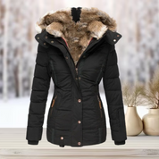 Women's Black Puffer Jacket with Faux Fur Lining - Warm Winter Coat 2