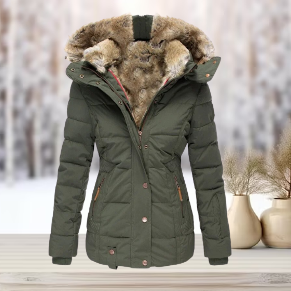 Women's Black Puffer Jacket with Faux Fur Lining - Warm Winter Coat 3