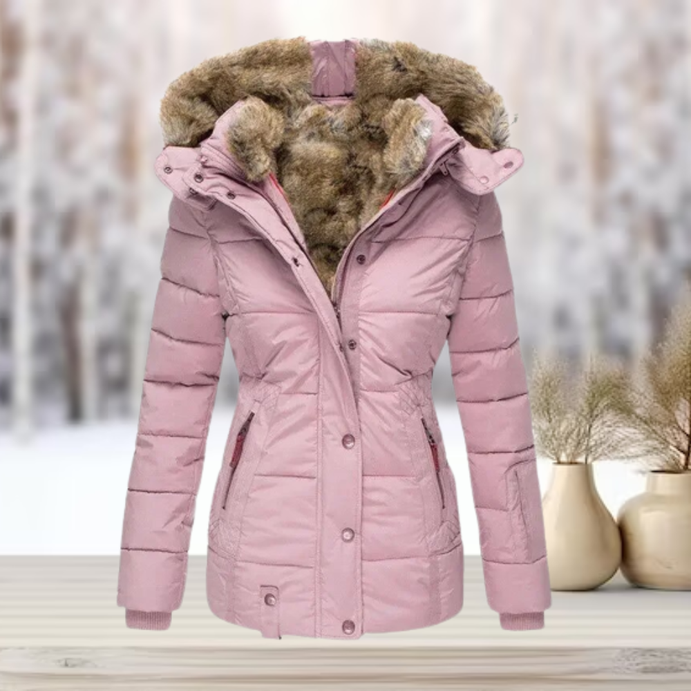 Women's Black Puffer Jacket with Faux Fur Lining - Warm Winter Coat 4