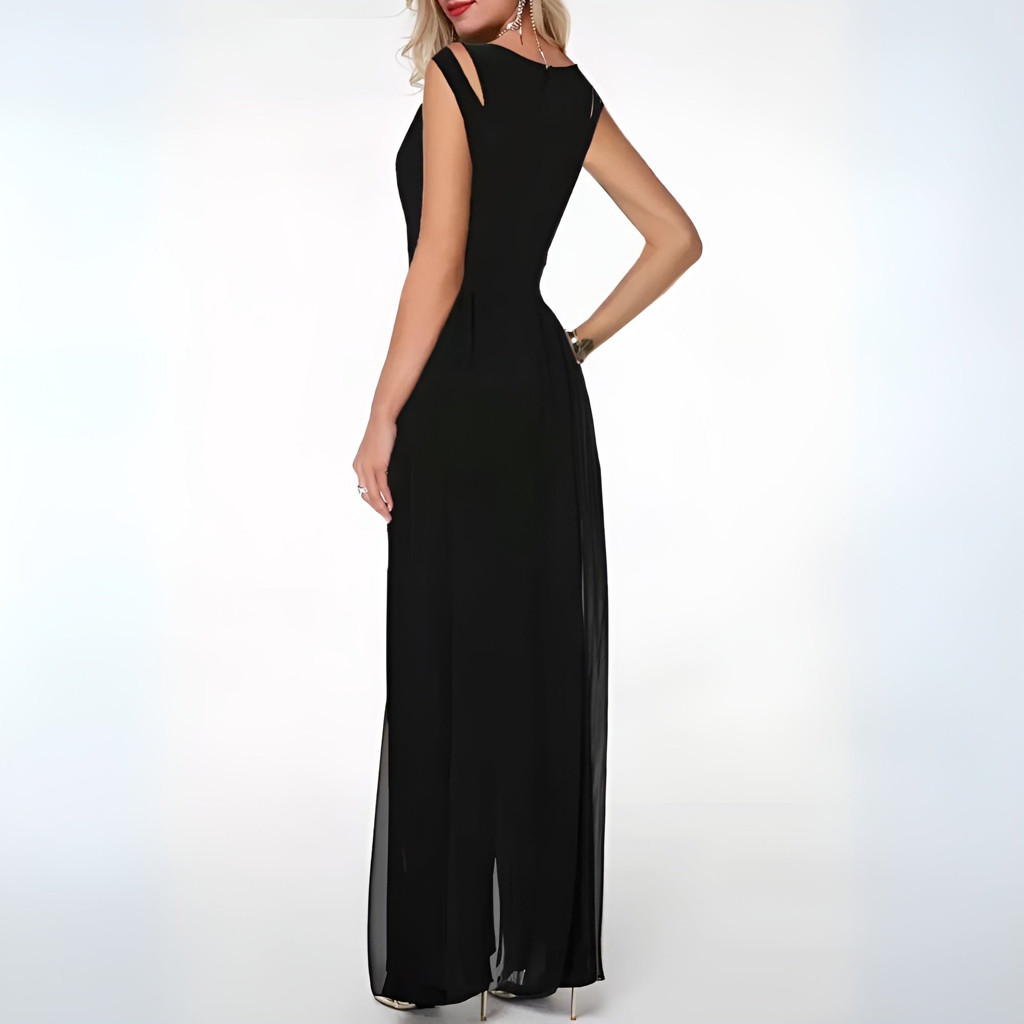 Women's Black Wide Leg Jumpsuit - Sleeveless Elegant Fashion Outfit 1