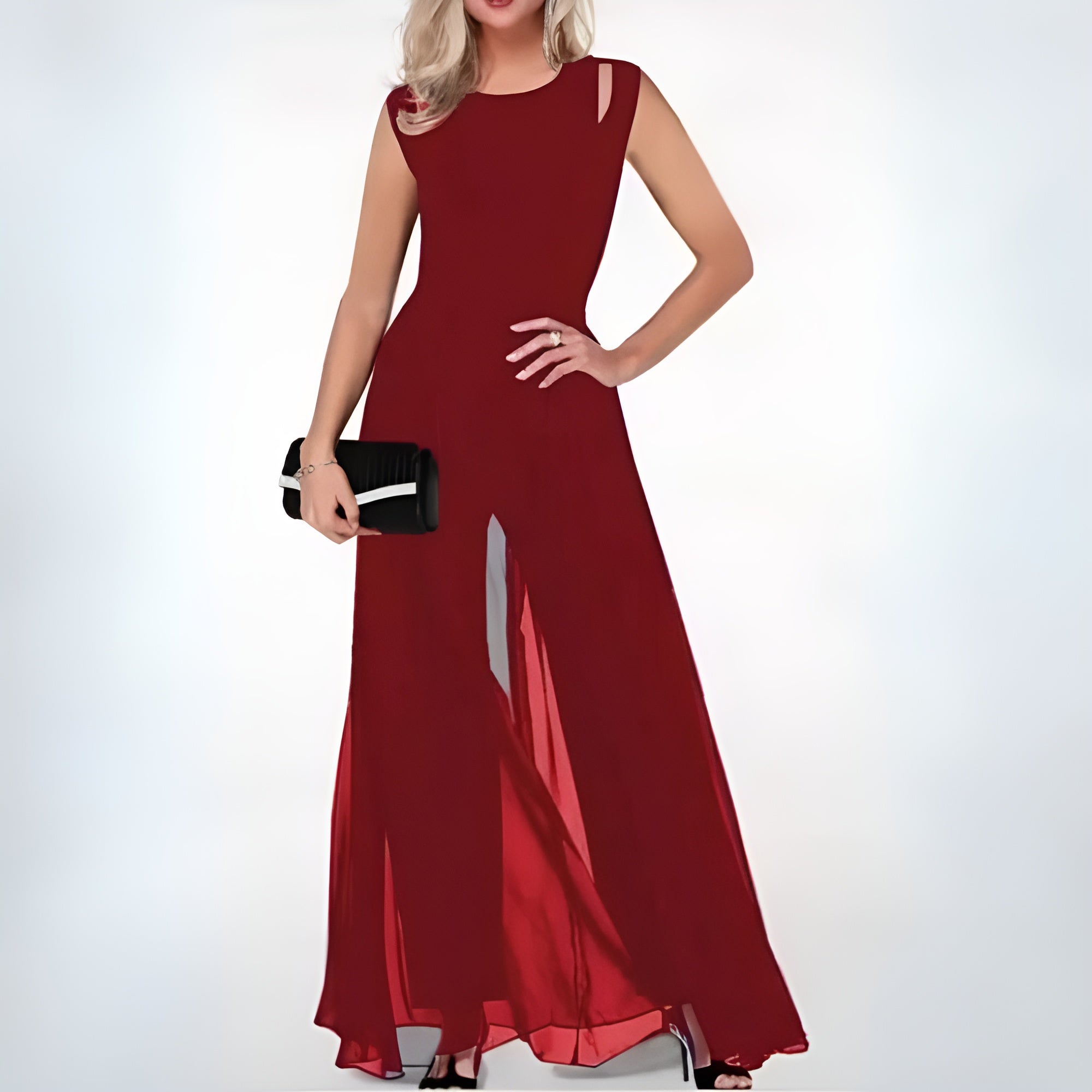 Women's Black Wide Leg Jumpsuit - Sleeveless Elegant Fashion Outfit 2