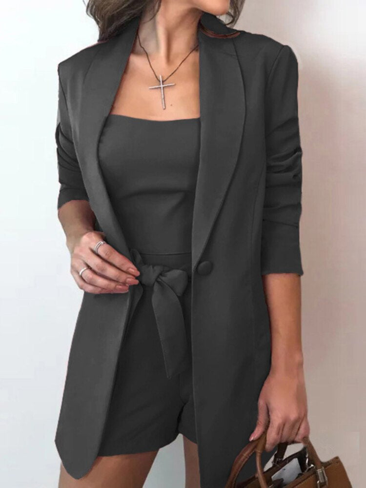 Women's Blazer and High-Waist Shorts Set 0