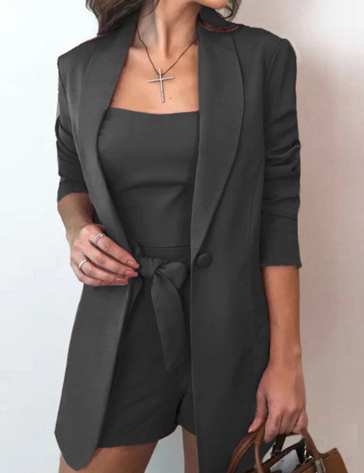 Women's Blazer and High-Waist Shorts Set 0