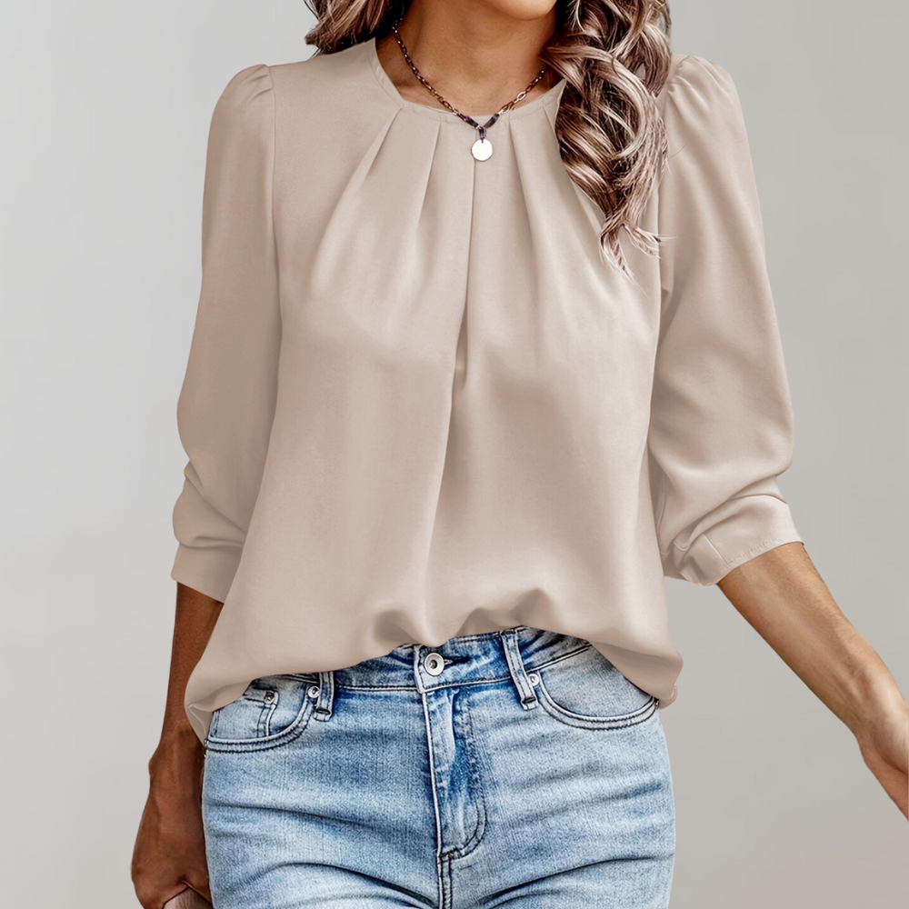 Women's Blouse with Pleats and Puff Sleeves - Stylish Top for Casual and Formal Wear 0