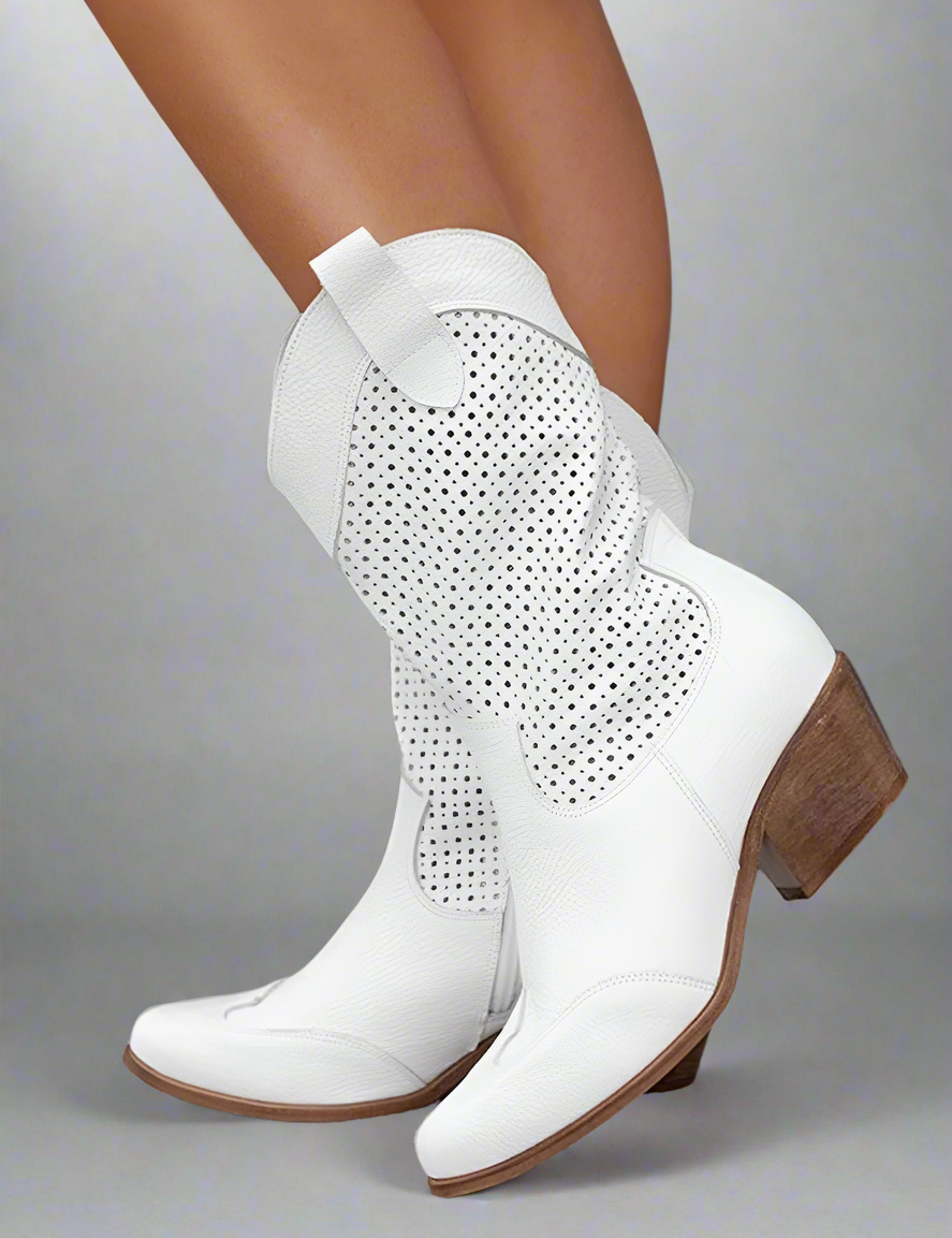 Women's Breathable Cowboy Boots - Classic White or Black Western Footwear 0