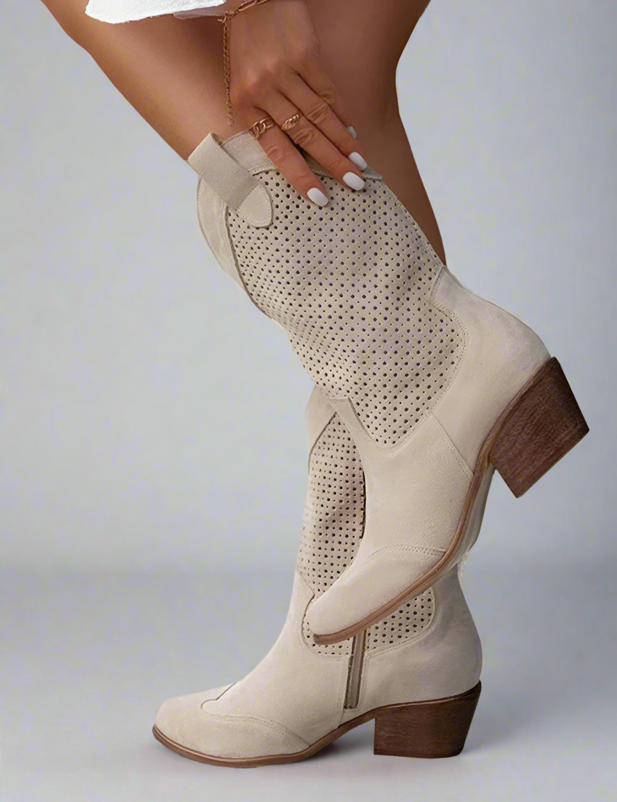 Women's Breathable Cowboy Boots - Classic White or Black Western Footwear 5