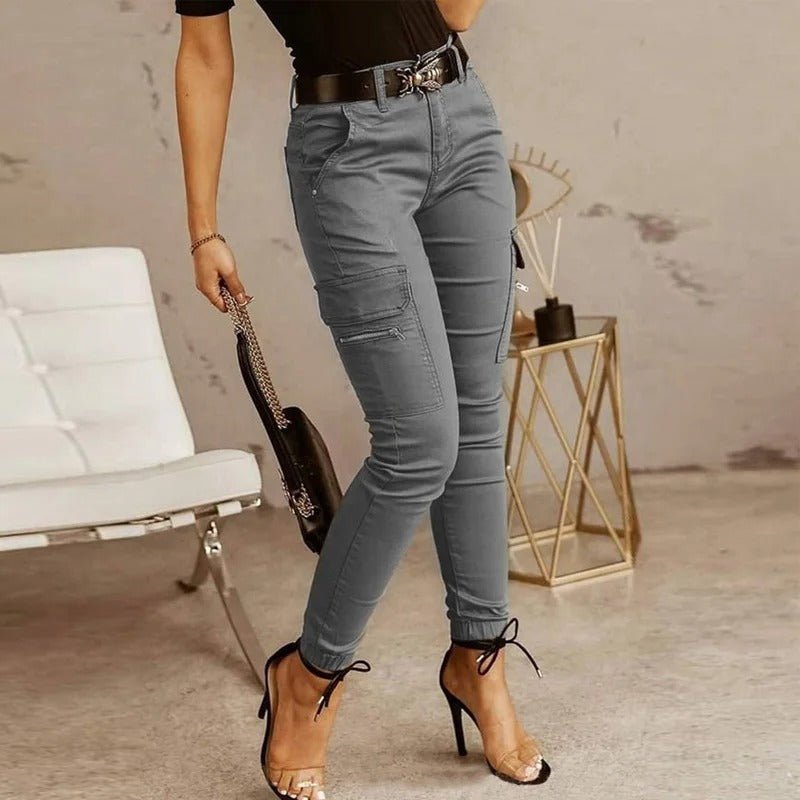 Women's Cargo Pants - Skinny Fit Jogger Style with Pockets for Casual Wear 0