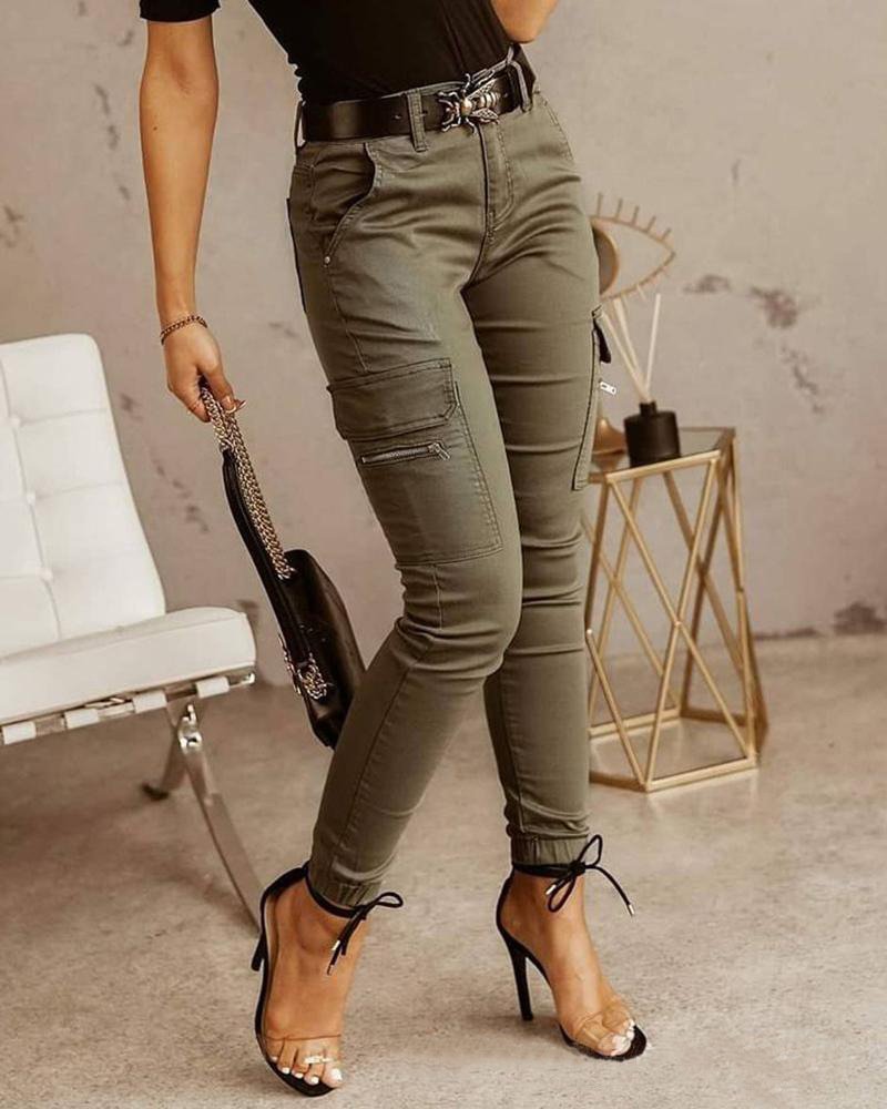 Women's Cargo Pants - Skinny Fit Jogger Style with Pockets for Casual Wear 1