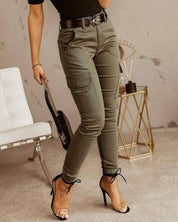 Women's Cargo Pants - Skinny Fit Jogger Style with Pockets for Casual Wear 1