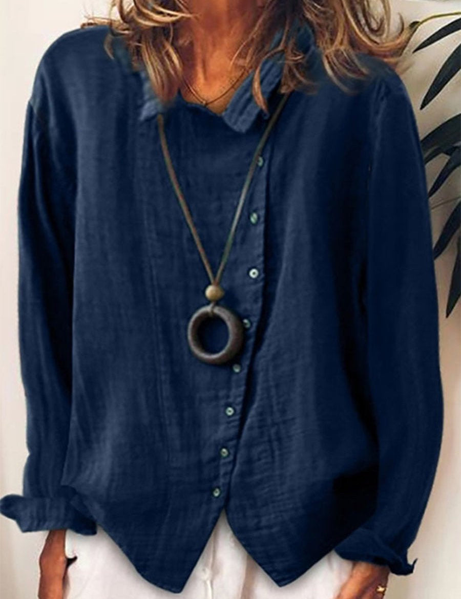 Women's Casual Long Shirt - Relaxed Fit Cotton Linen Blend for Year-Round Wear 0