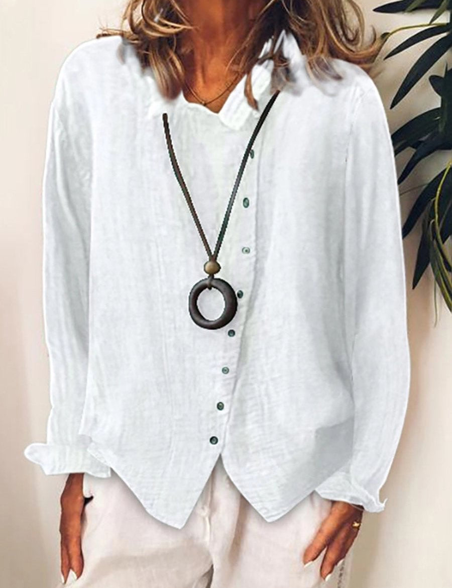Women's Casual Long Shirt - Relaxed Fit Cotton Linen Blend for Year-Round Wear 1