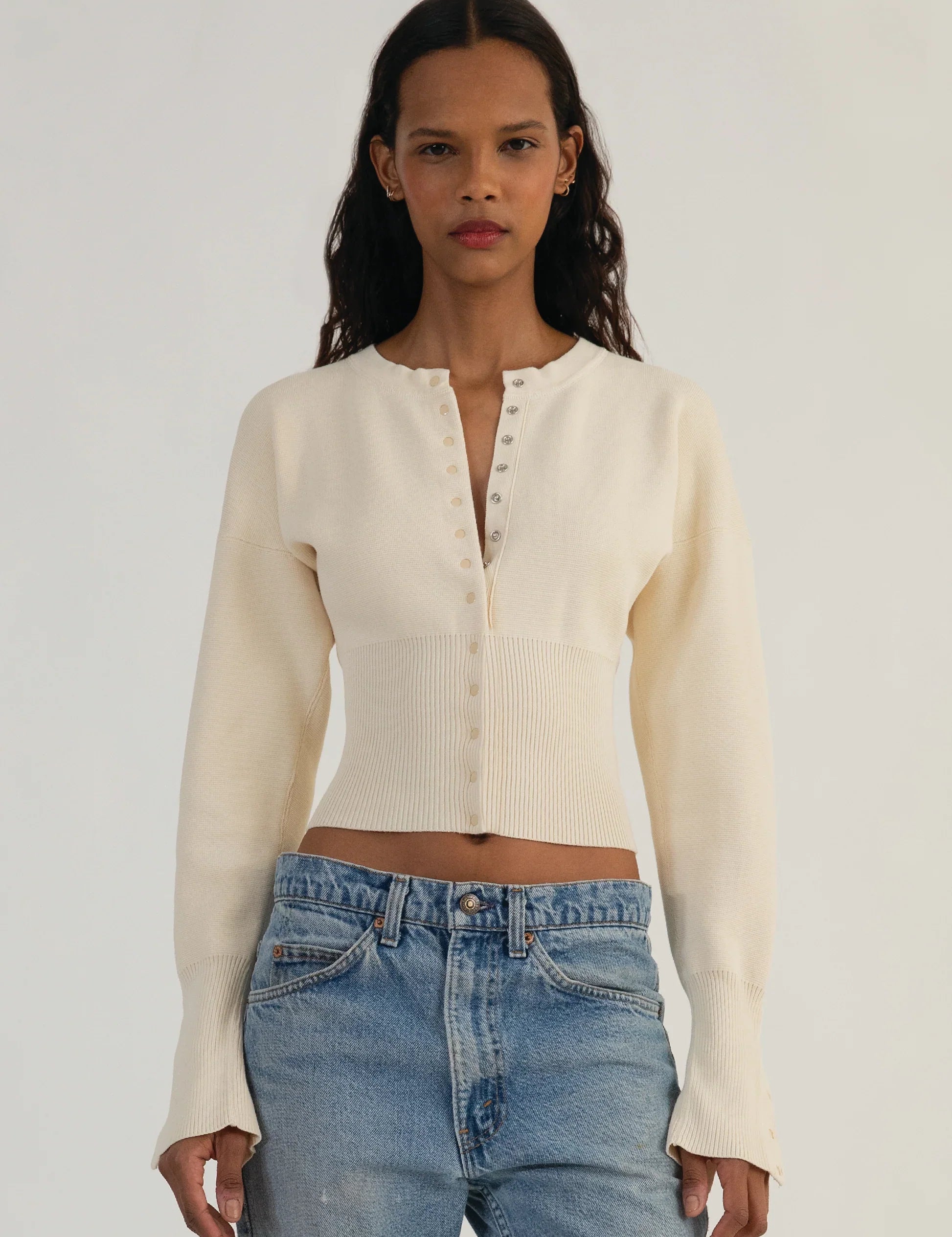 Women's Cropped Black Cardigan - Modern Ribbed Waist Design, Soft Stretch Knit 1