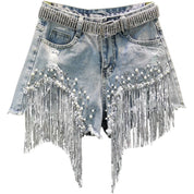 Women's Denim Shorts with Decorative Elements and Comfortable Fit 0