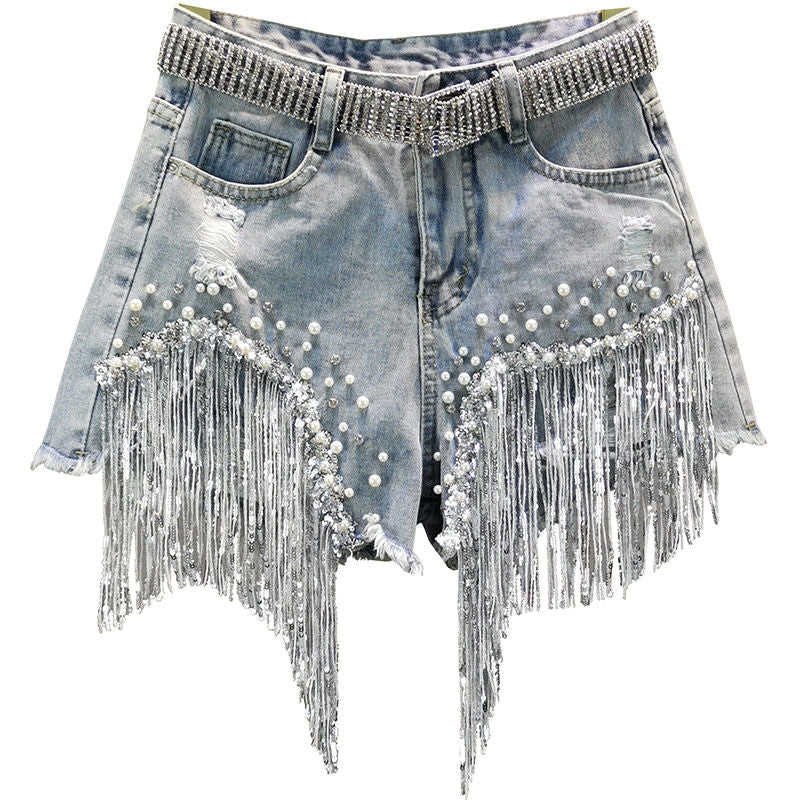 Women's Denim Shorts with Decorative Elements and Comfortable Fit 0
