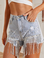 Women's Denim Shorts with Decorative Elements and Comfortable Fit 1