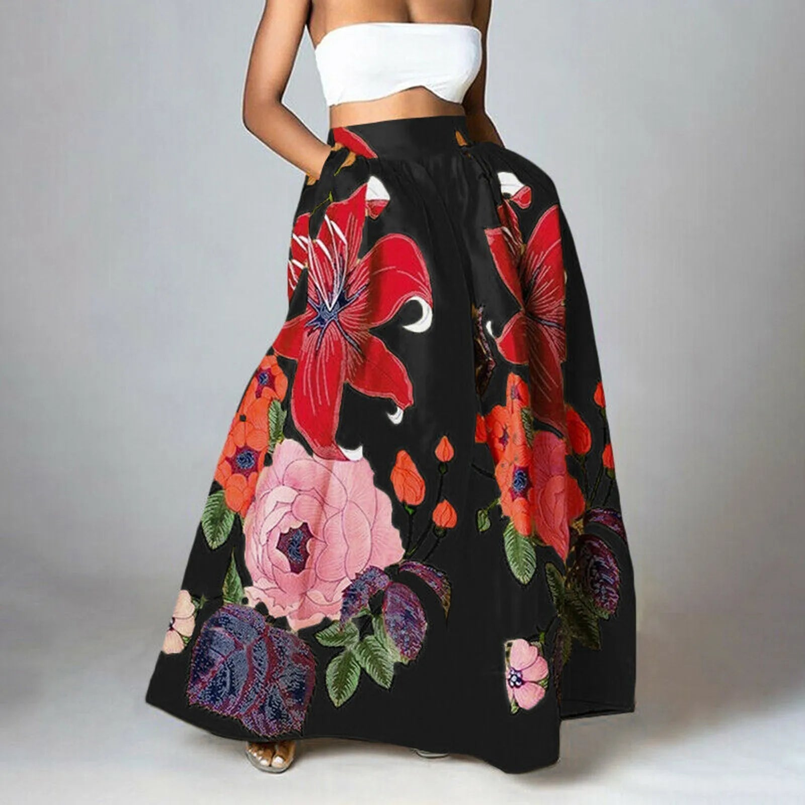 Women's Floral Maxi Skirt - High-Waisted Elegant Summer Dress 0