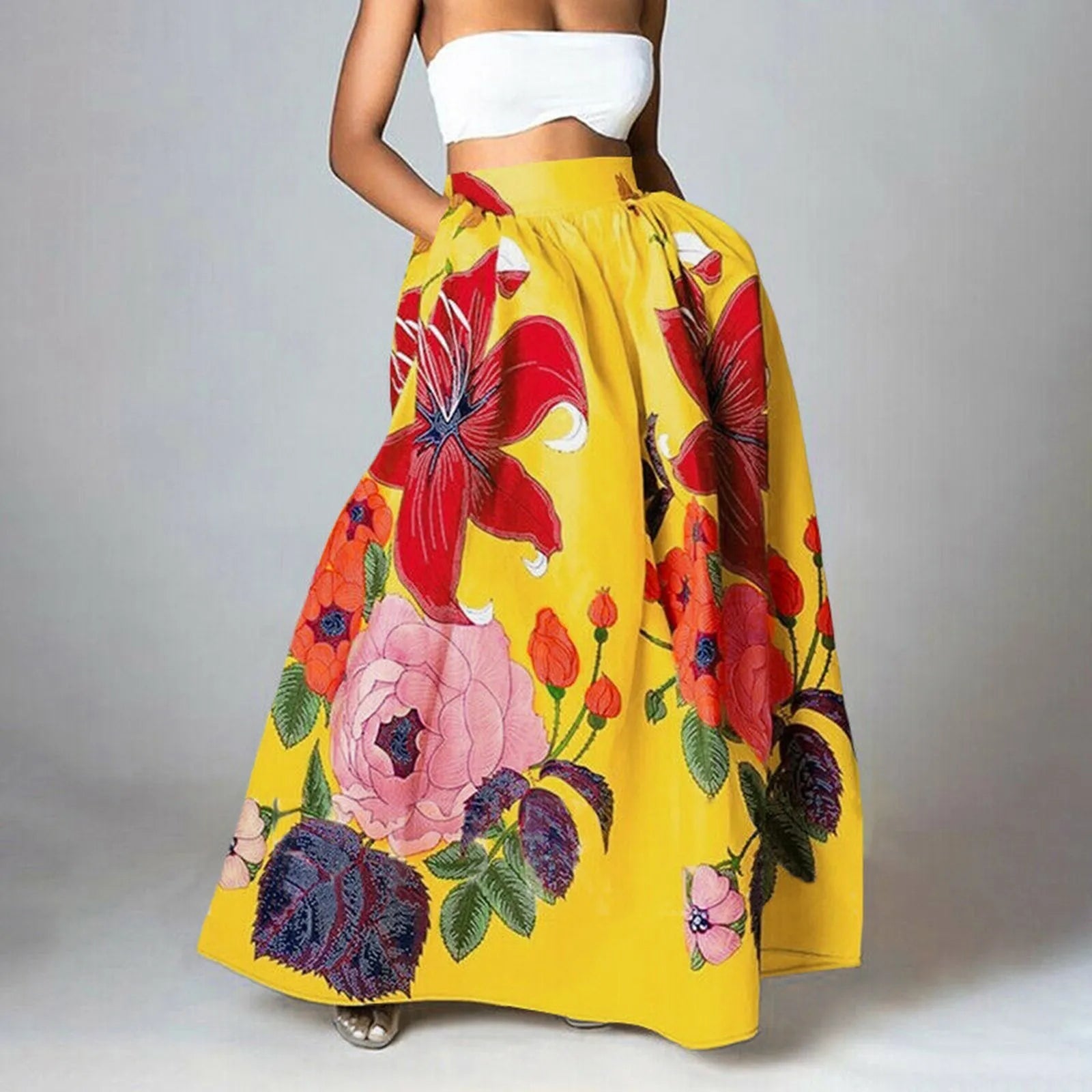 Women's Floral Maxi Skirt - High-Waisted Elegant Summer Dress 1