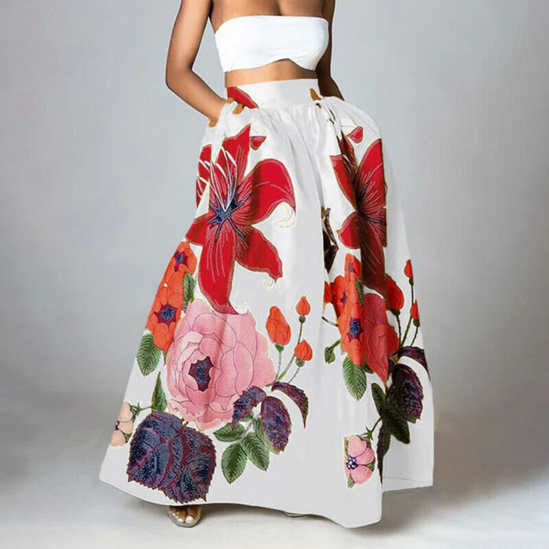 Women's Floral Maxi Skirt - High-Waisted Elegant Summer Dress 2