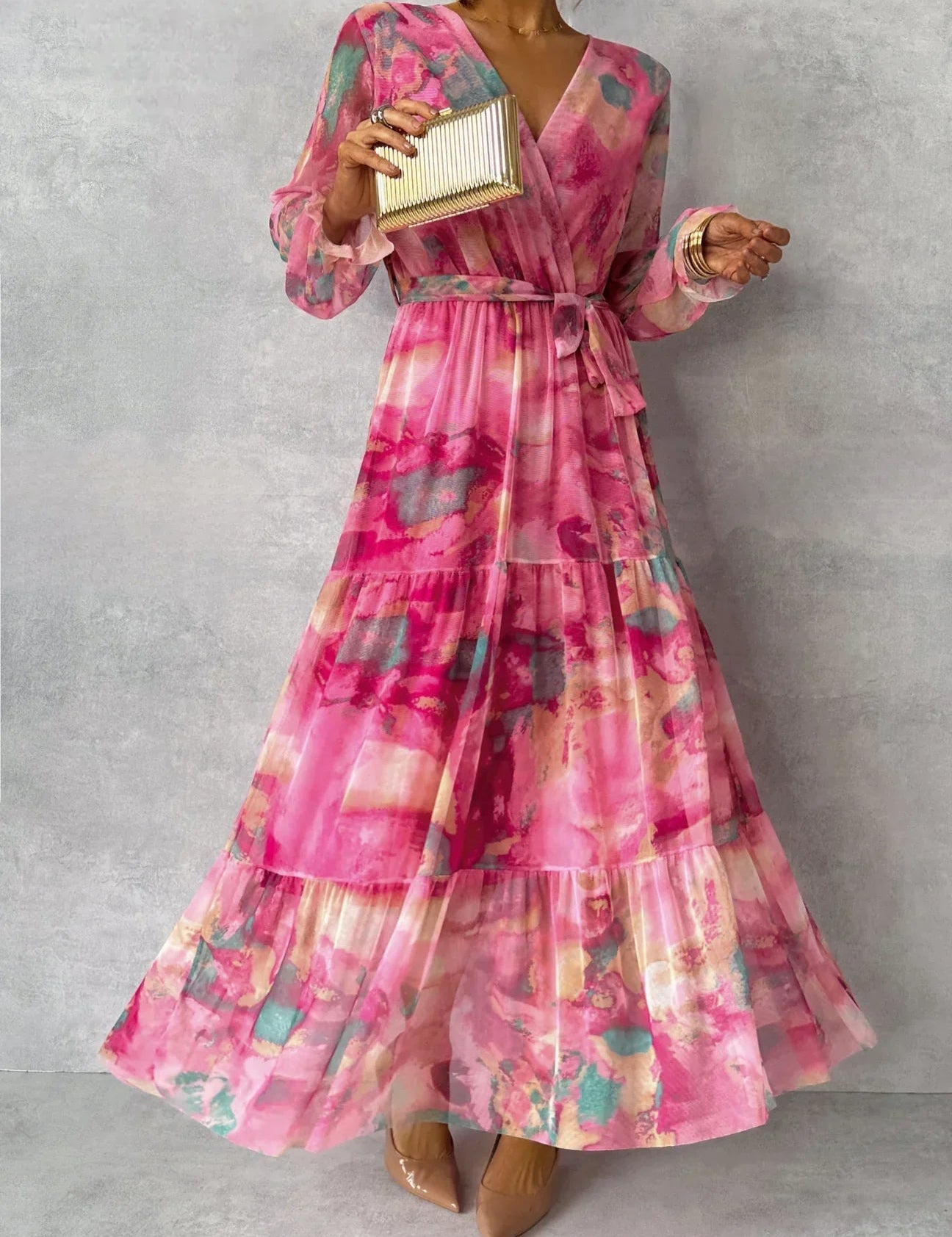 Women's Floral Print Maxi Dress - Elegant Summer Wrap Dress 1