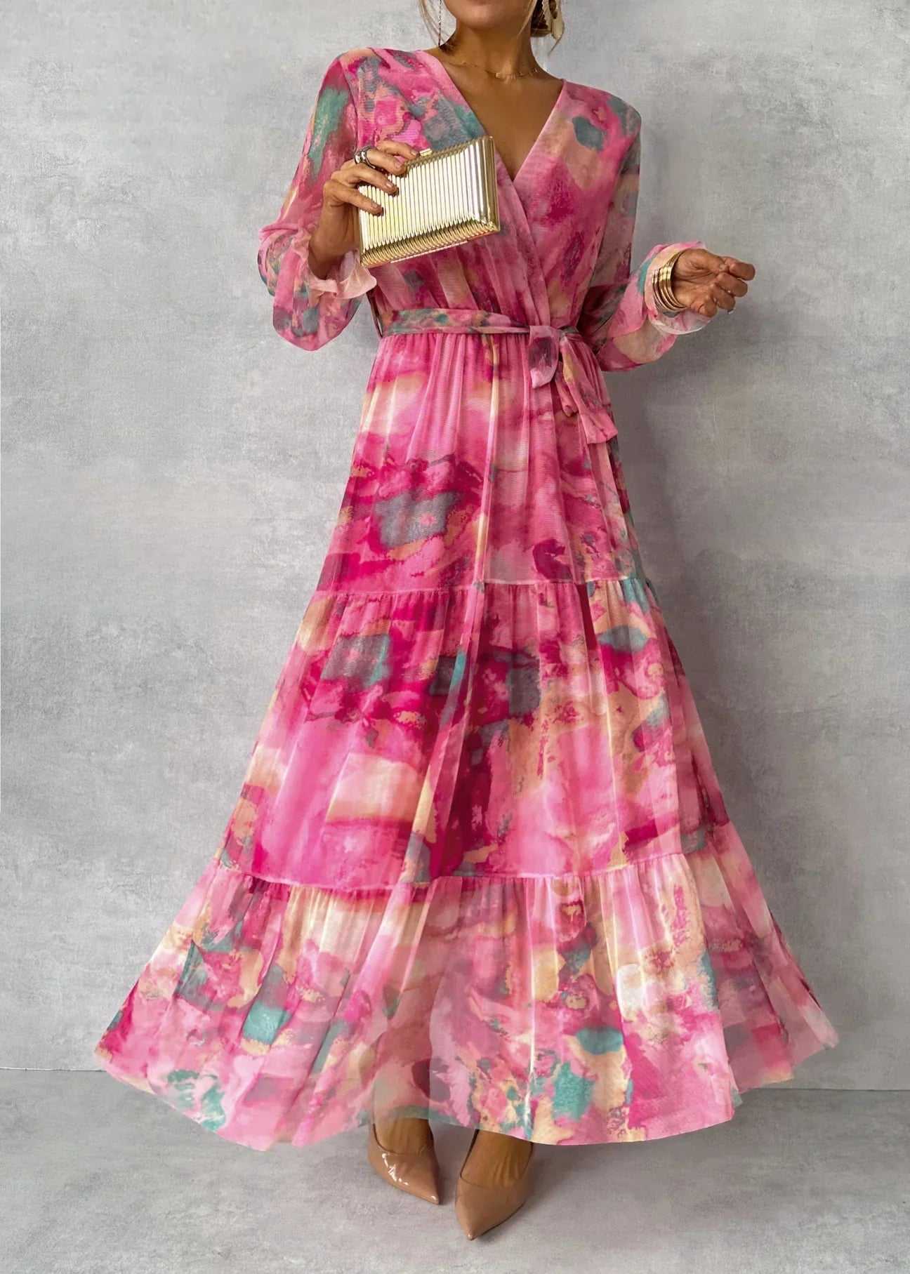 Women's Floral Print Maxi Dress - Elegant Summer Wrap Dress 1