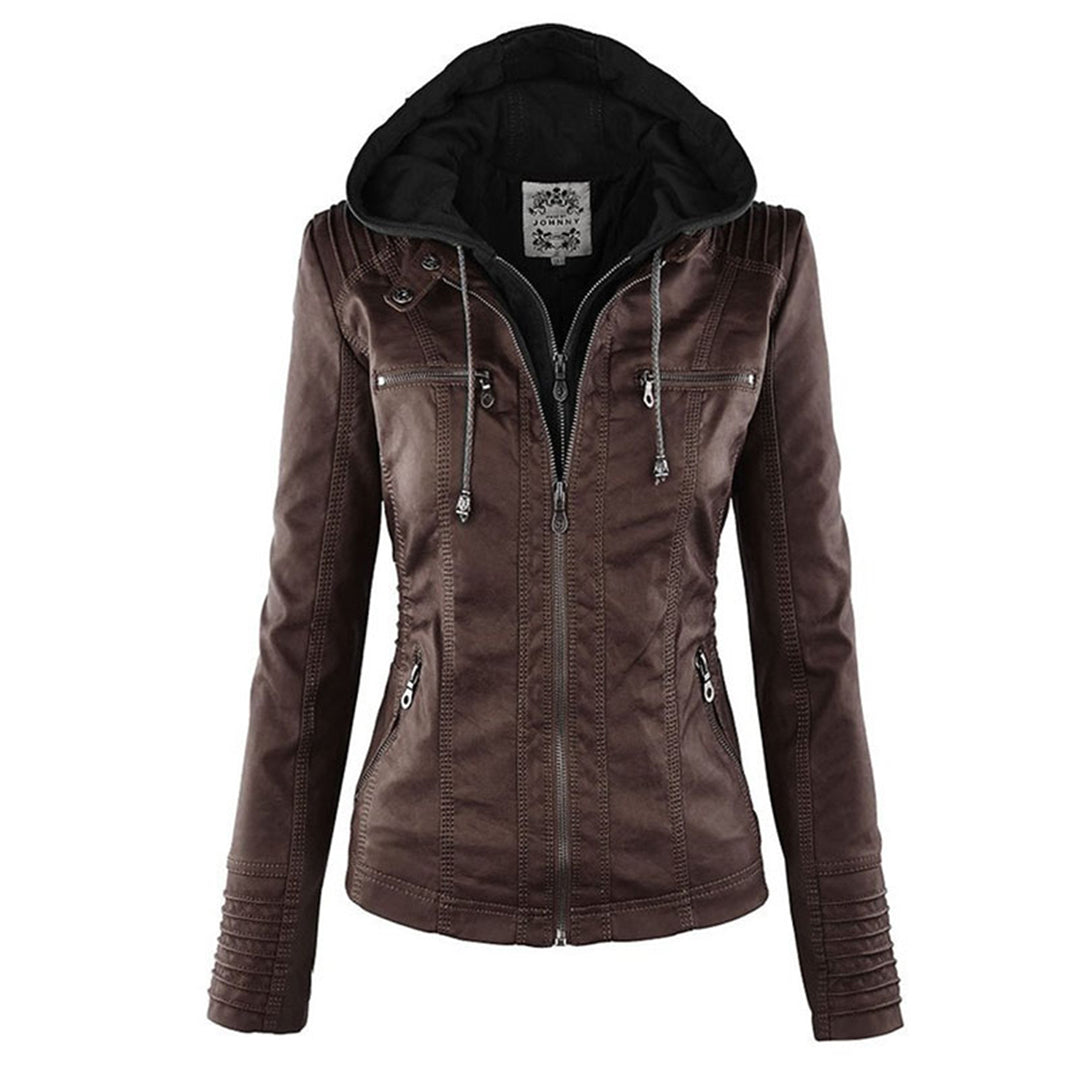 Women's Hooded Leather Jacket - Trendy PU Leather Coat for All Seasons 11