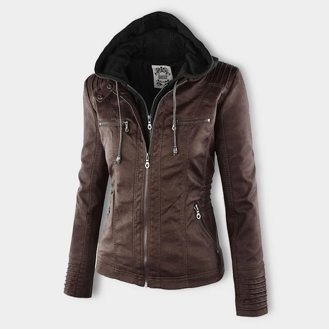 Women's Hooded Leather Jacket - Trendy PU Leather Coat for All Seasons 6