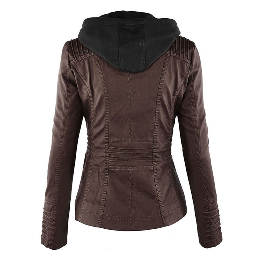 Women's Hooded Leather Jacket - Trendy PU Leather Coat for All Seasons 7