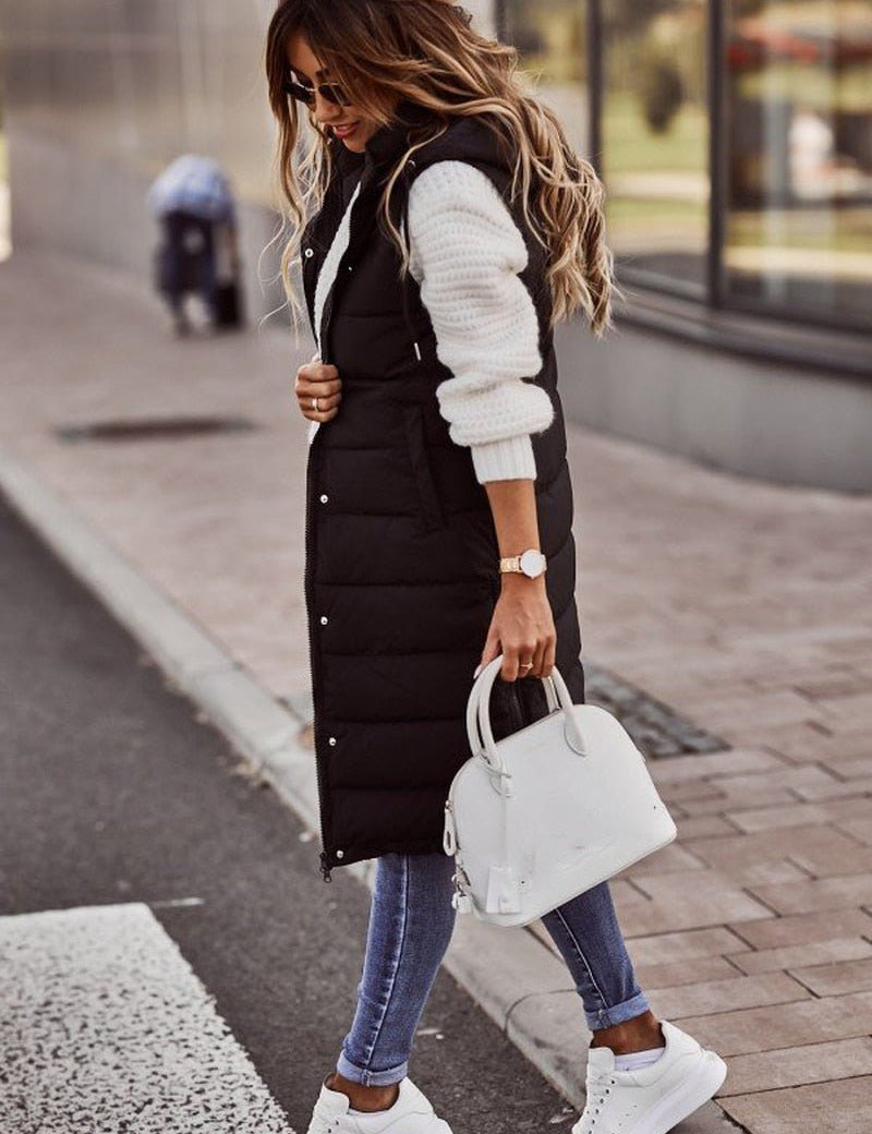 Women's Knee-Length Padded Vest for Autumn and Winter Layering 1