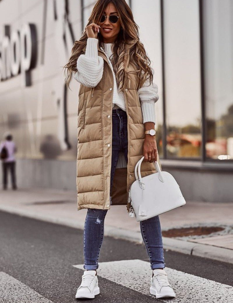 Women's Knee-Length Padded Vest for Autumn and Winter Layering 4