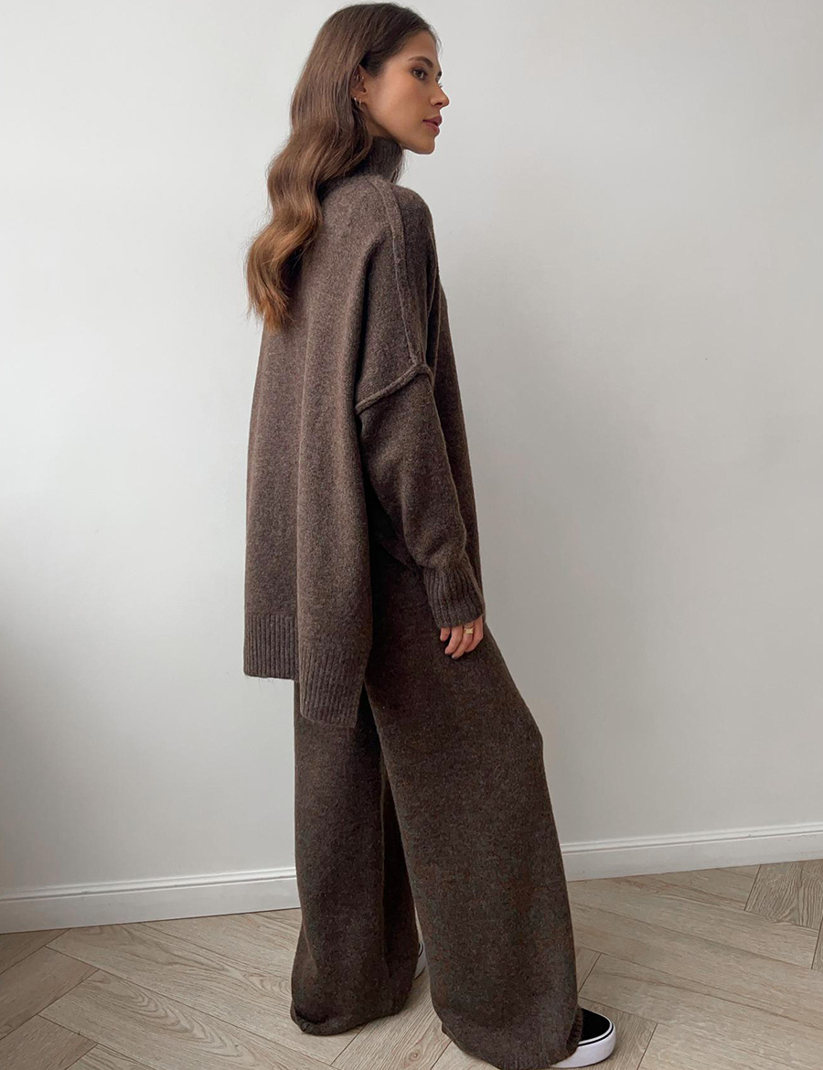 Women's Knit Lounge Set - Soft Touch Loungewear with Oversized Jumper & Wide-Leg Pants 8