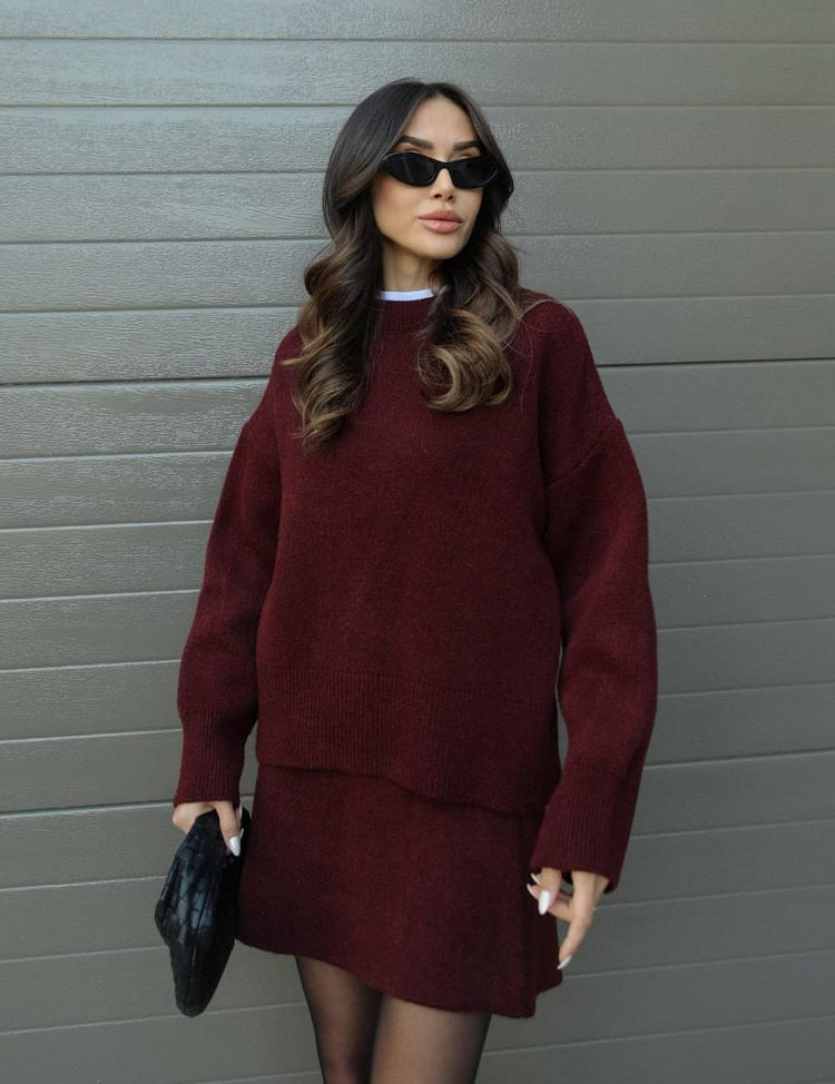 Women's Knit Set - Slouchy Jumper & Mini Skirt Knit Lounge Set for Women 1