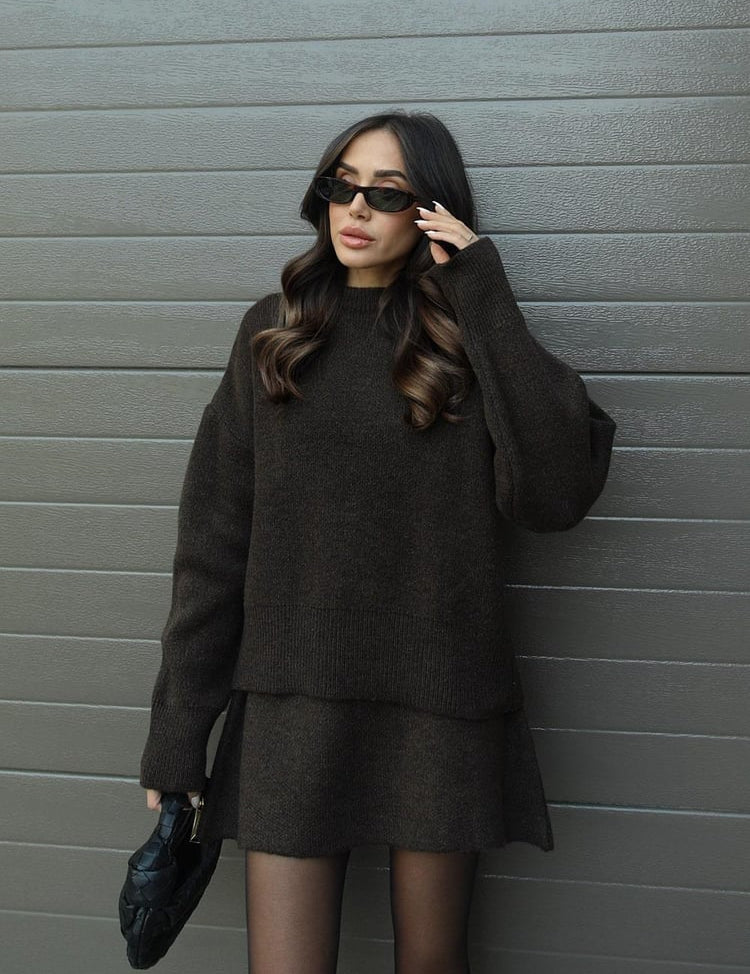 Women's Knit Set - Slouchy Jumper & Mini Skirt Knit Lounge Set for Women 10