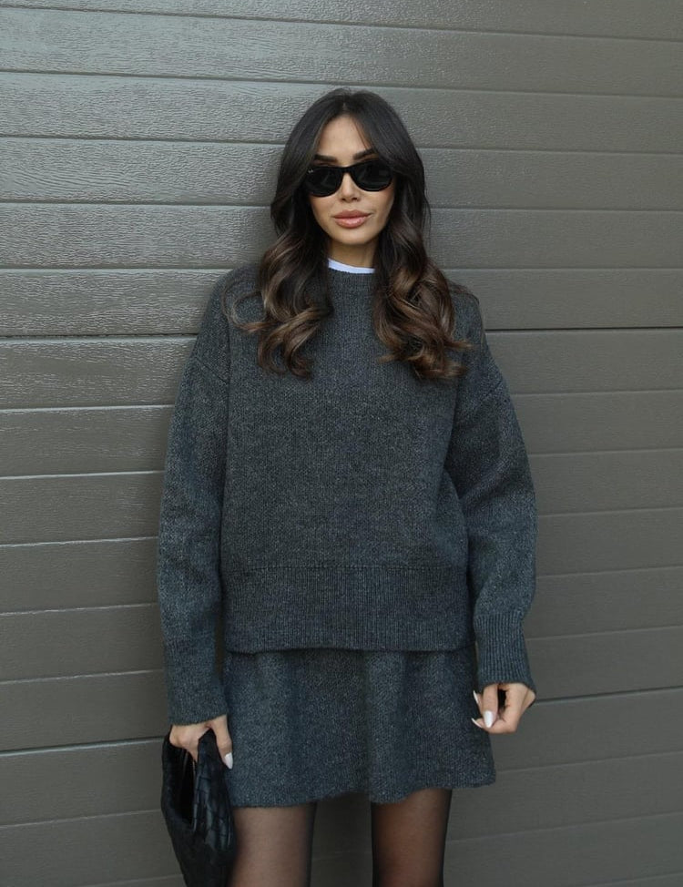 Women's Knit Set - Slouchy Jumper & Mini Skirt Knit Lounge Set for Women 11