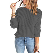 Women's Knitted Pullover Sweater - Cozy Round Neck Design for Autumn and Winter 3