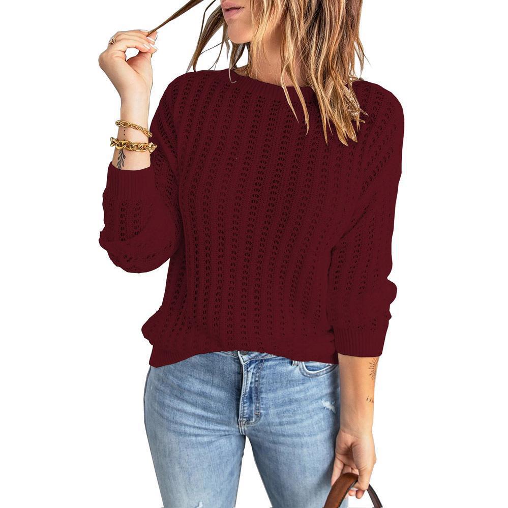Women's Knitted Pullover Sweater - Cozy Round Neck Design for Autumn and Winter 5