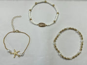 Women's Layered Anklet Set - Cowrie Shell, Pearl Gold Bead, Starfish Charm 4
