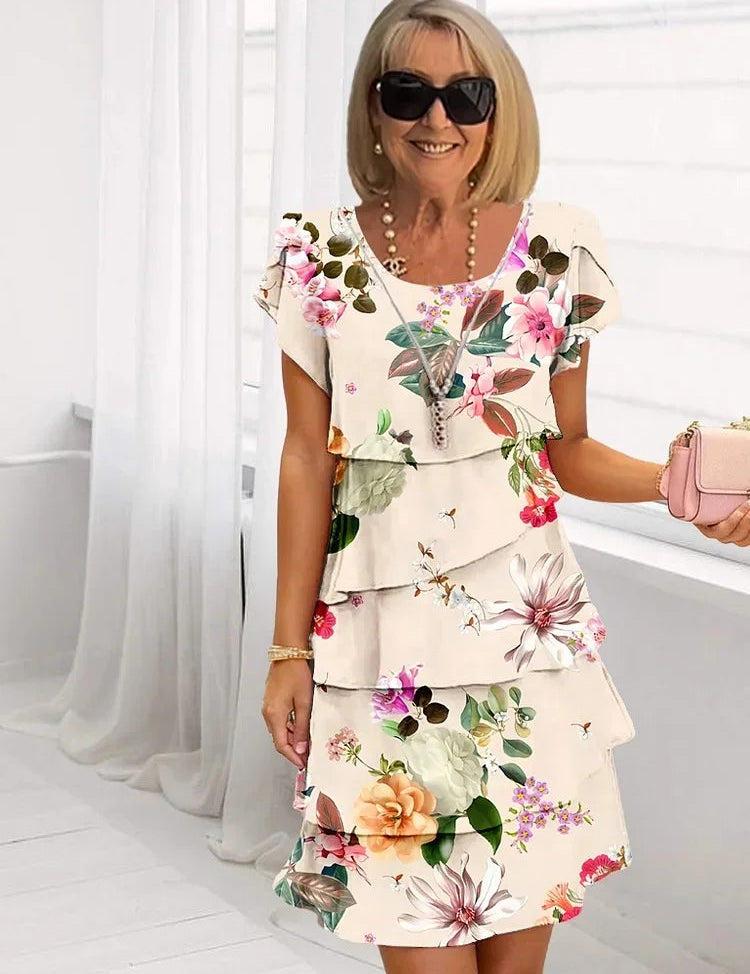 Women's Layered Midi Dress with Floral Patterns and Ruffles 5