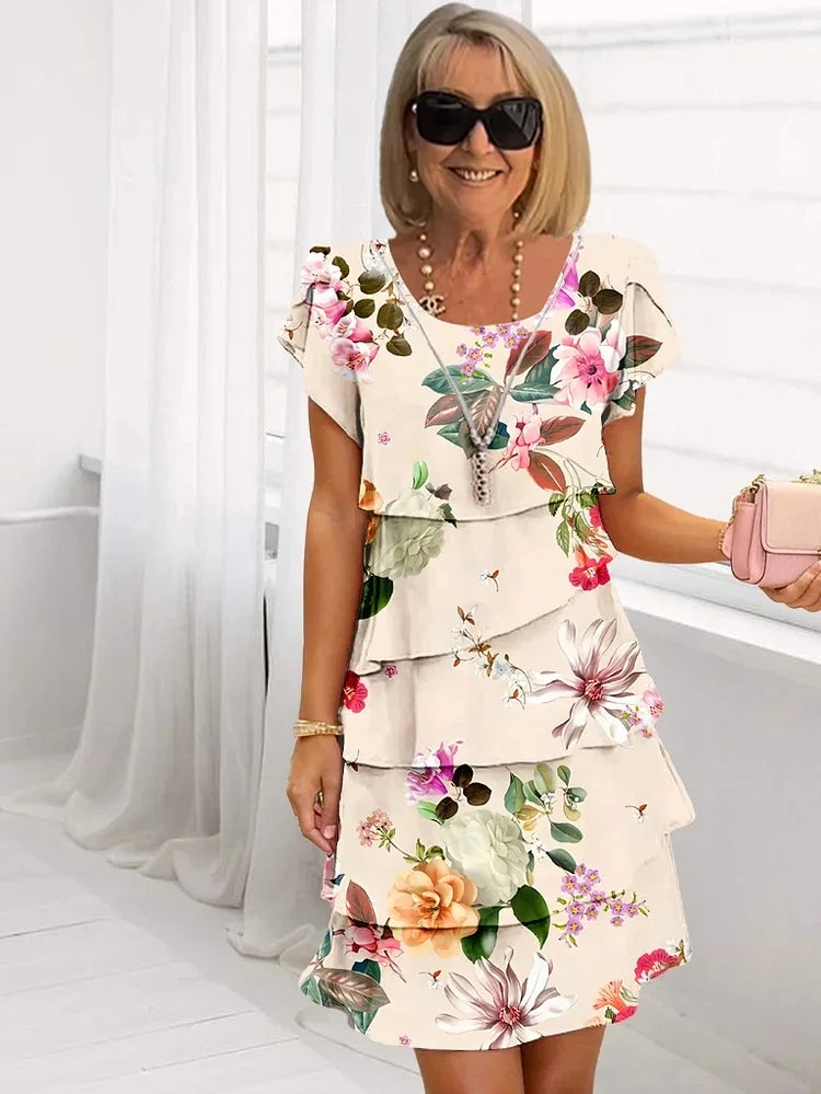Women's Layered Midi Dress with Floral Patterns and Ruffles 5