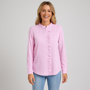 Women's Long Sleeve Blouse with Ruffles - Elegant White Blouse for Casual or Semi-Formal Wear