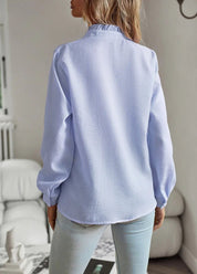 Women's Long Sleeve Blouse with Ruffles - Elegant White Blouse for Casual or Semi-Formal Wear 1
