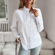 Women's Long Sleeve Blouse with Ruffles - Elegant White Blouse for Casual or Semi-Formal Wear 2