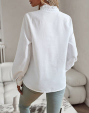 Women's Long Sleeve Blouse with Ruffles - Elegant White Blouse for Casual or Semi-Formal Wear 3