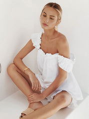 Women's Lounge Set - Ruffle Sleeveless Top and High-Waisted Shorts Loungewear 1