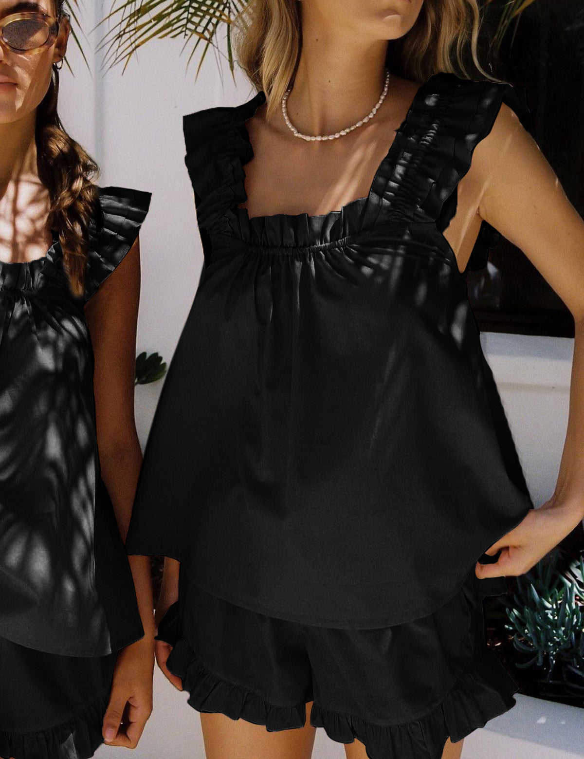 Women's Lounge Set - Ruffle Sleeveless Top and High-Waisted Shorts Loungewear 6