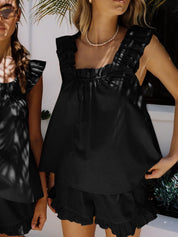 Women's Lounge Set - Ruffle Sleeveless Top and High-Waisted Shorts Loungewear 6