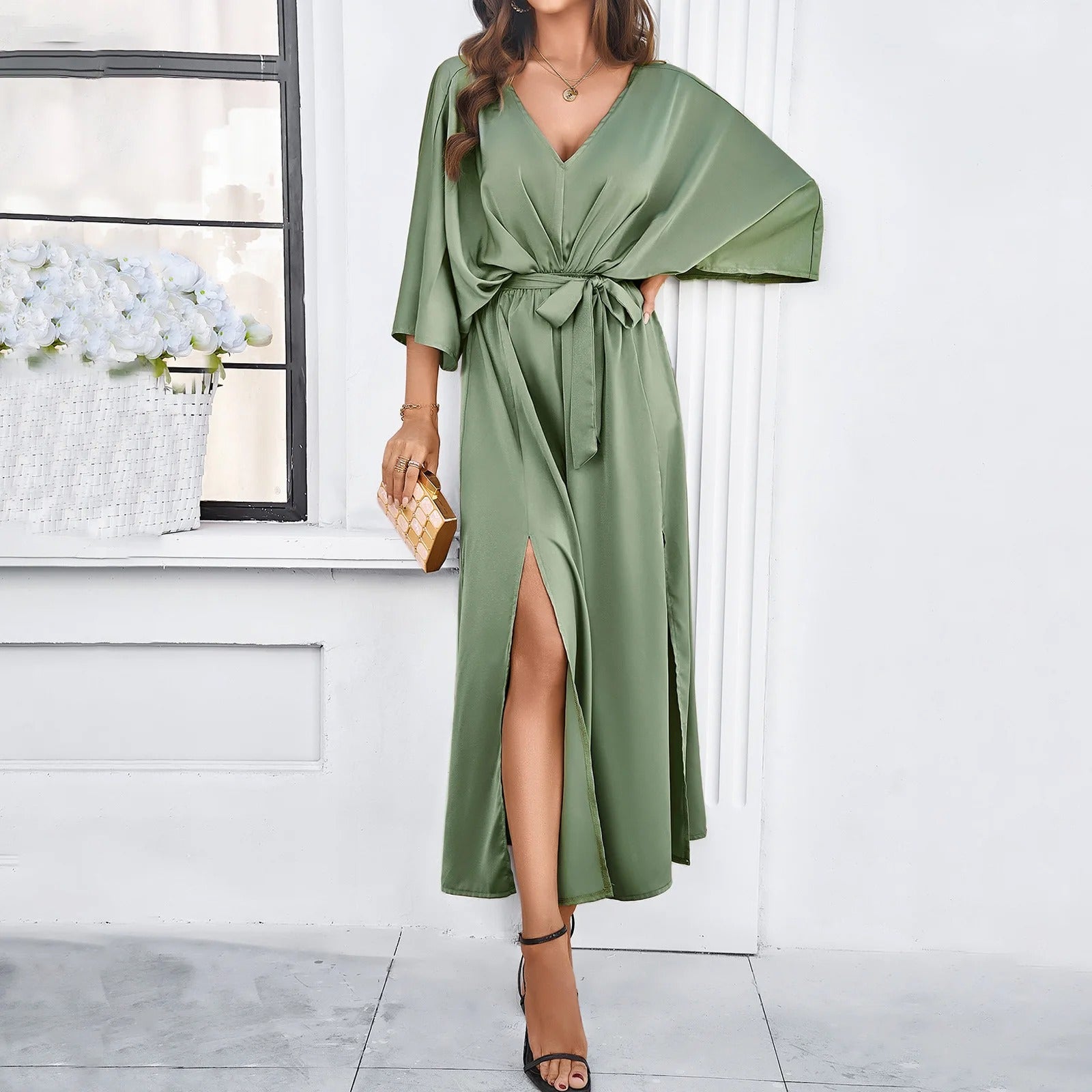 Women's Maxi Dress - V-Neck Spring Summer Dress for Effortless Elegance 1
