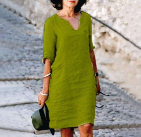 Women's Mini Dress with V-Neck and 3/4 Sleeves 10