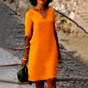 Women's Mini Dress with V-Neck and 3/4 Sleeves 13