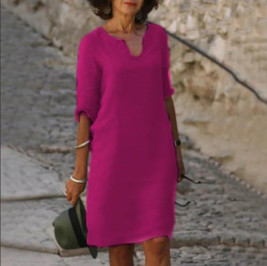 Women's Mini Dress with V-Neck and 3/4 Sleeves 9